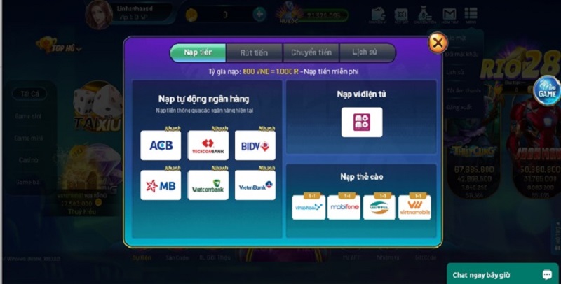 Hướng dẫn các bước nạp tiền tại Rio66