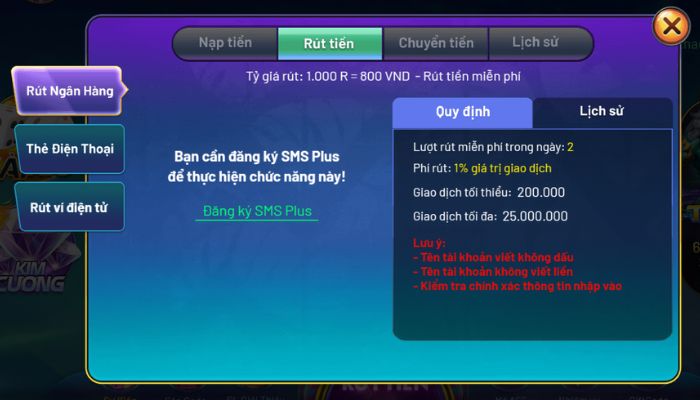 Rút tiền rio66 thông qua cách thức ngân hàng